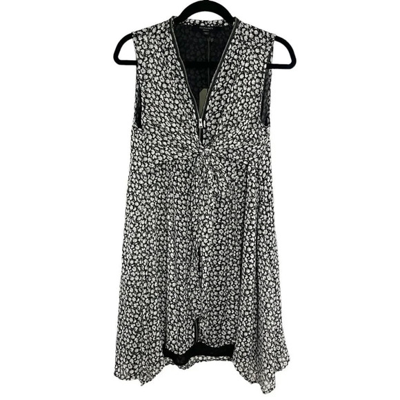 All Saints Gray Floral Jayda Scatter Dress Zip Front Women's Size Medium NEW - Picture 1 of 10